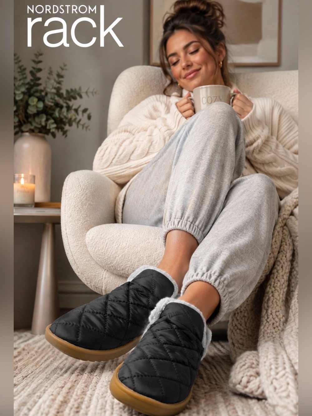 Nordstrom Rack Quilted Black Slippers